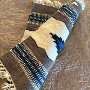 Woven Blanket with Blue and Brown Stripes